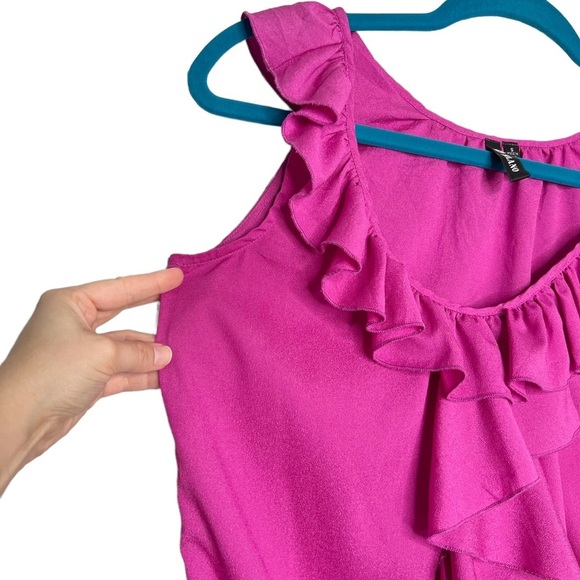 Milano Fuchsia Ruffle Front Smocked Hem Sleeveless Blouse - Picture 2 of 9